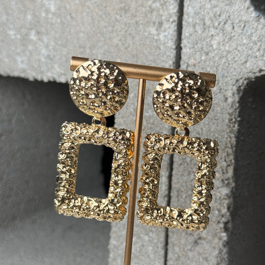 Etched Rectangle Tassel Earrings