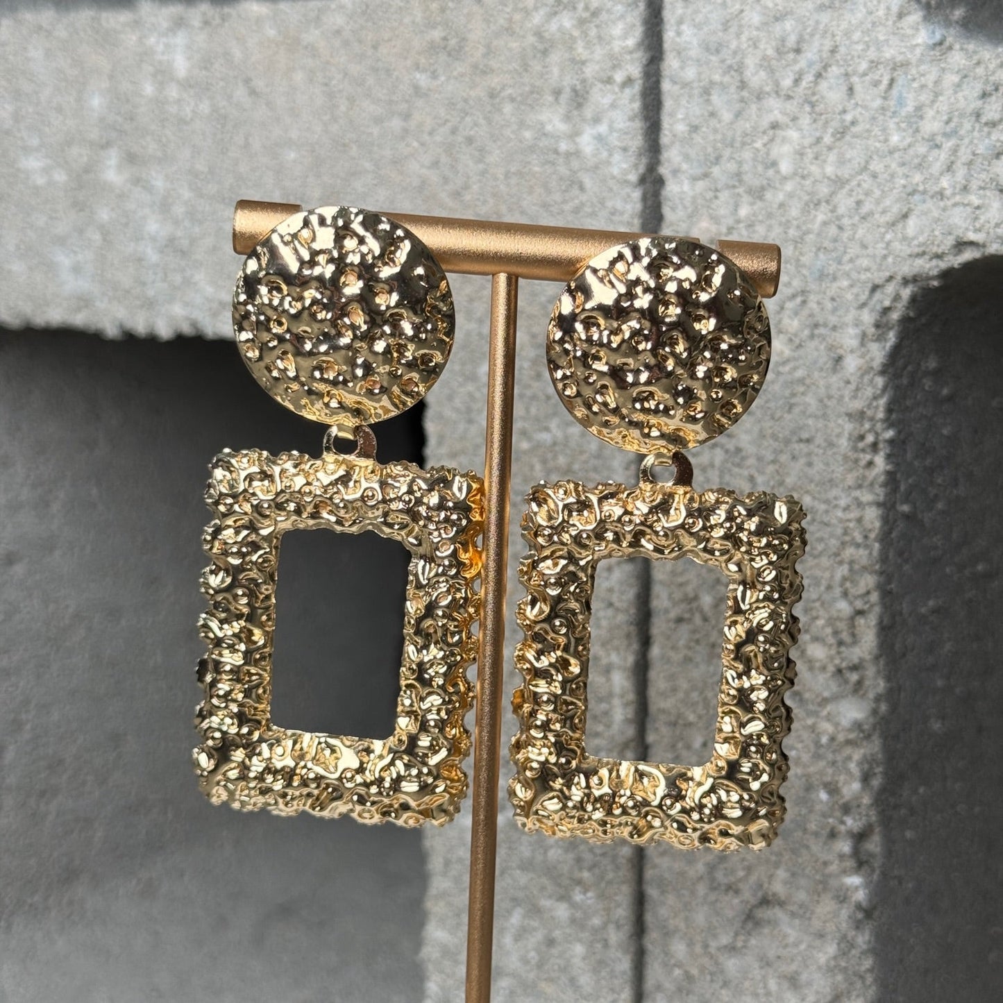 Etched Rectangle Tassel Earrings