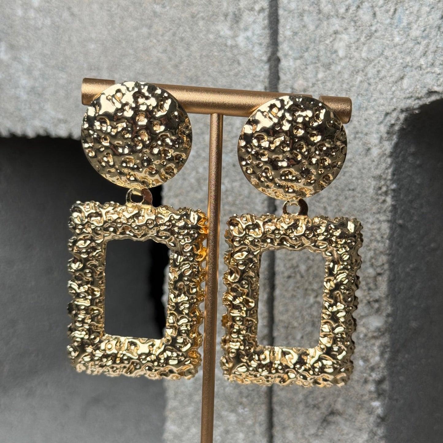 Etched Rectangle Tassel Earrings