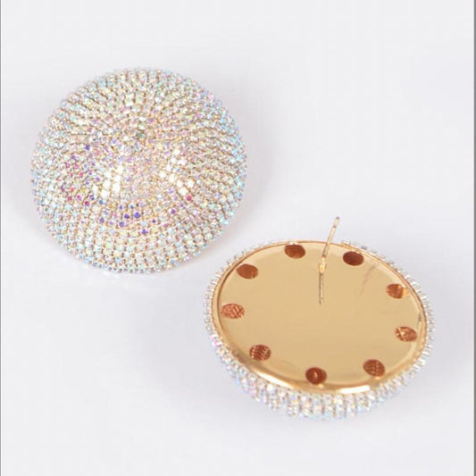 So Expensive Oversized Round Rhinestone Earrings - Sparkling Design with Rhinestones and Unique Pattern