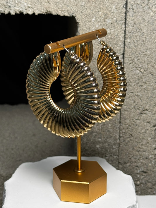 Been On Ribbed Hoop Earrings - Gold Toned Fashion Accessory