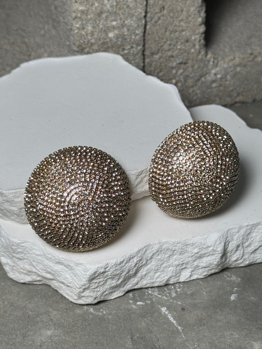 So Expensive Oversized Round Rhinestone Earrings - Sparkling Design with Rhinestones and Unique Pattern