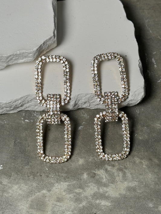 So Fancy Linked Rhinestone Earrings - Elegant Design with Sparkling Rhinestones