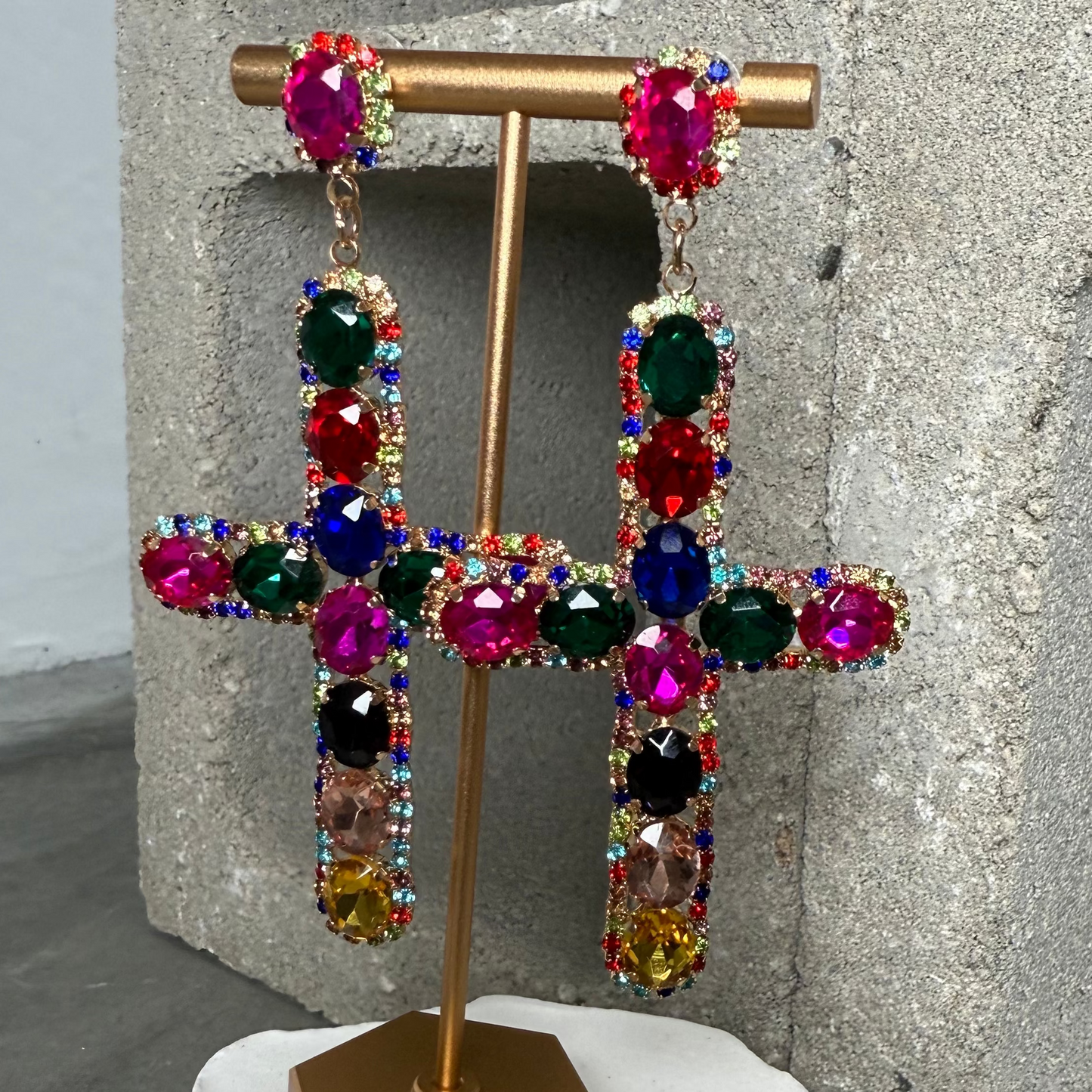 Gem Cross Earrings