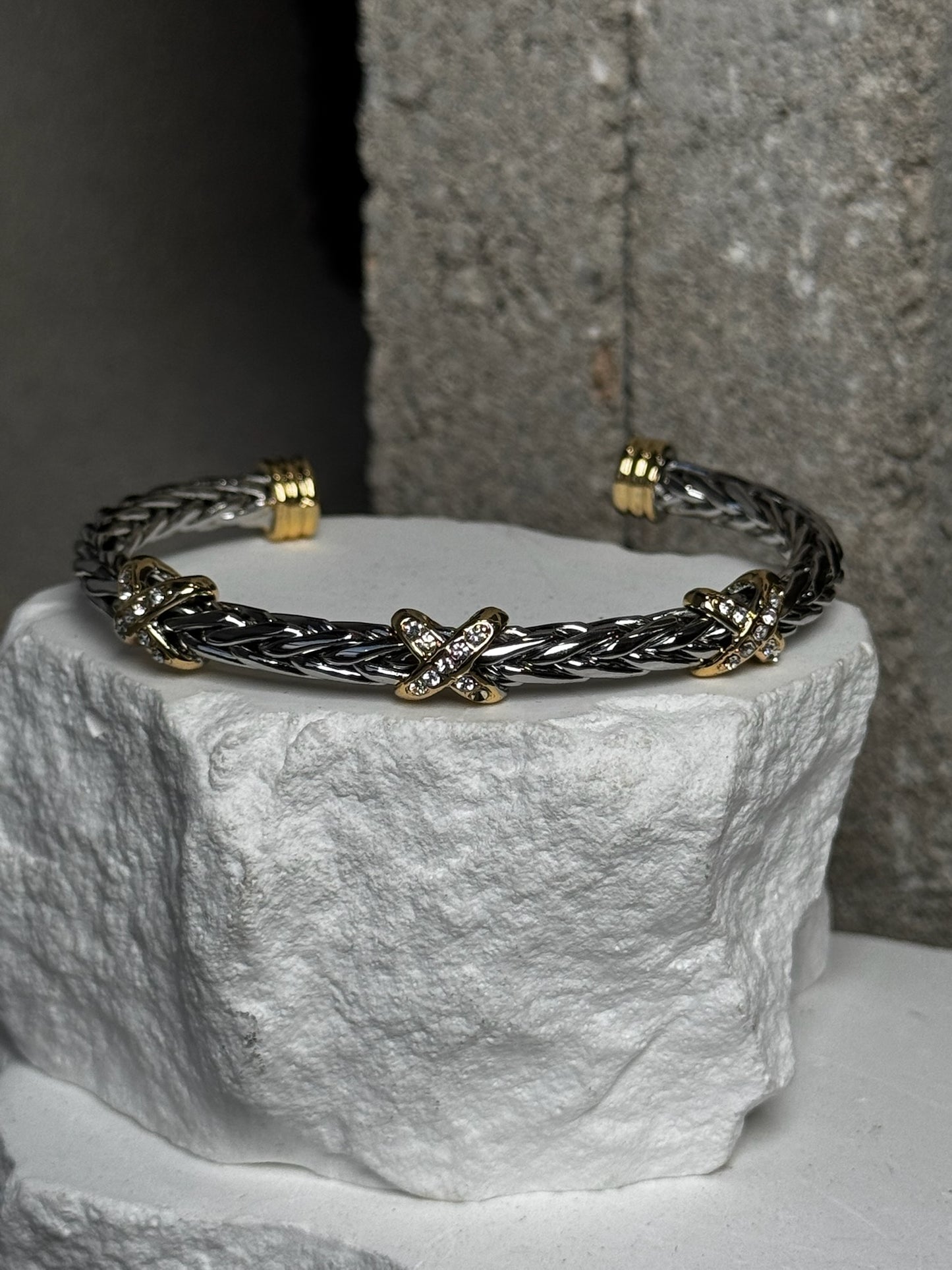 Diamond Dust Mix Metal Bracelet Up To 7"