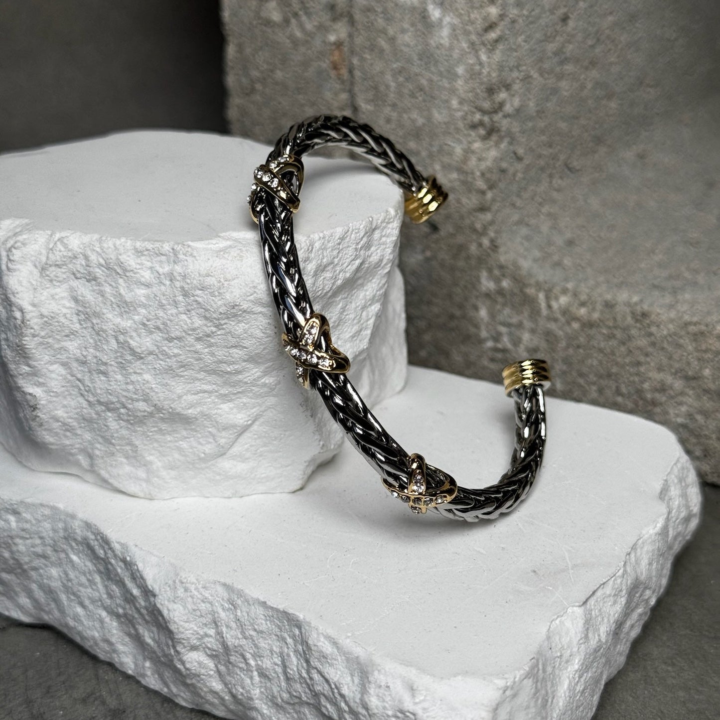 Diamond Dust Mix Metal Bracelet Up To 7"