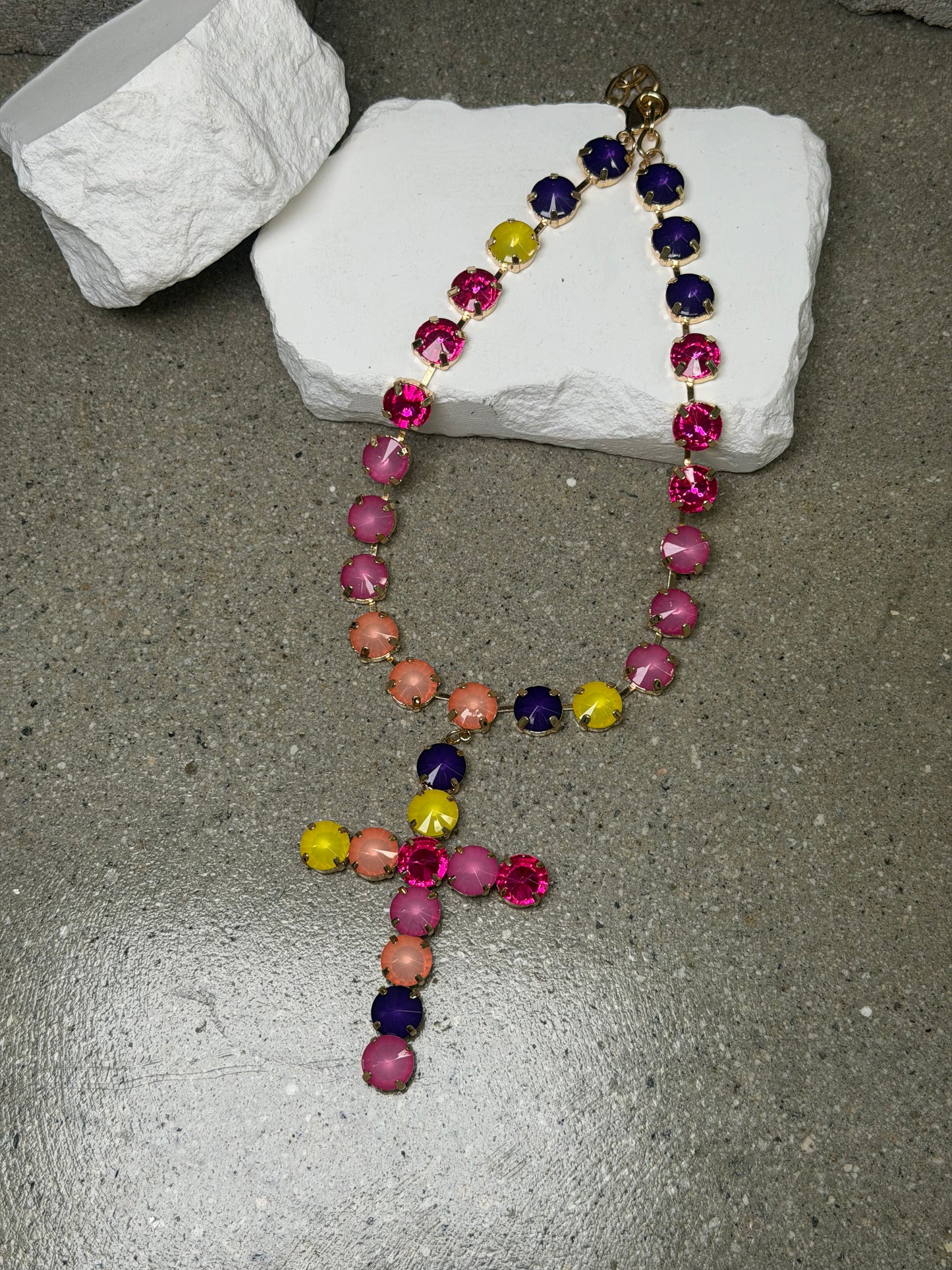 The Stained Glass Cross Necklace 19'