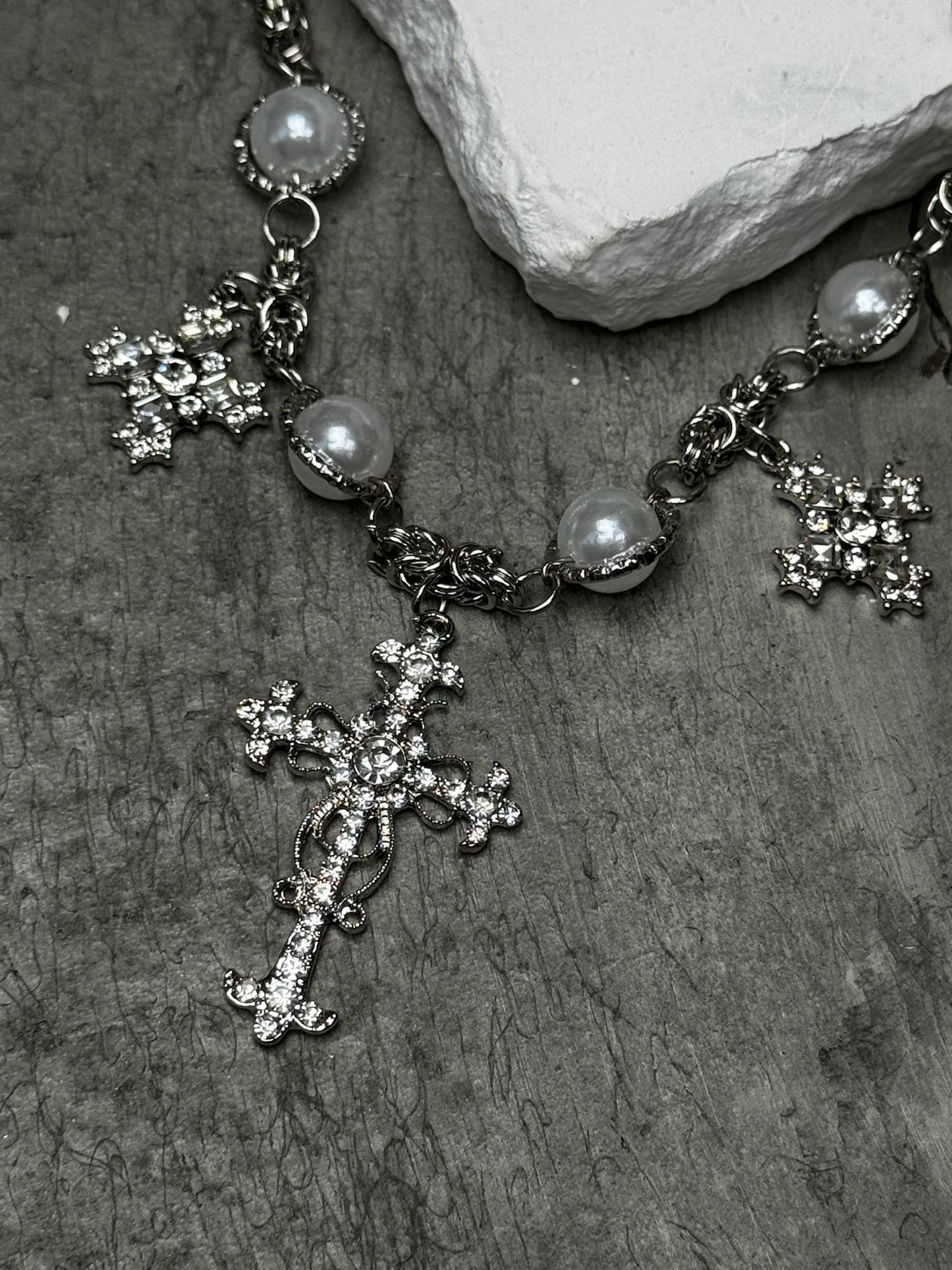 Crystal Clear Cross Choker 12" w/ Extender