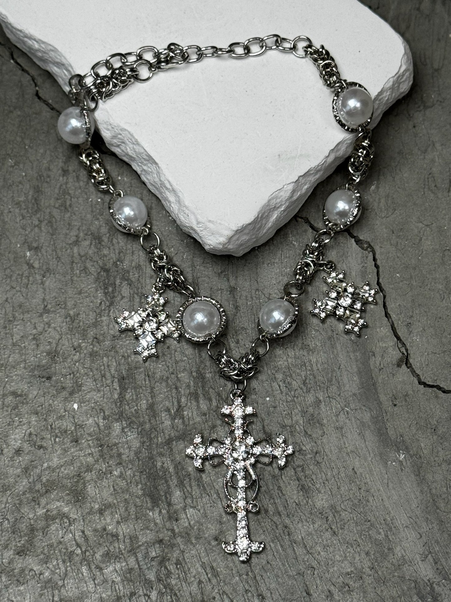 Crystal Clear Cross Choker 12" w/ Extender