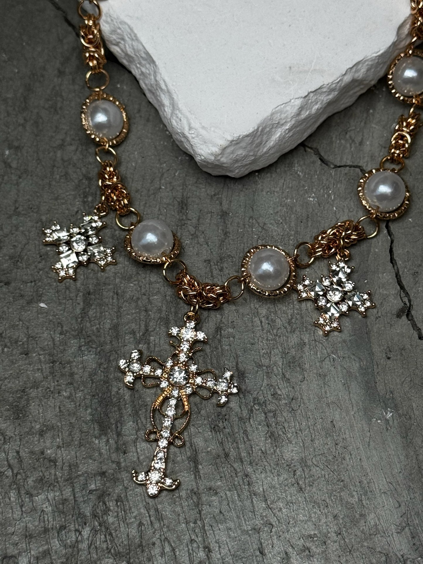 Crystal Clear Cross Choker 12" w/ Extender
