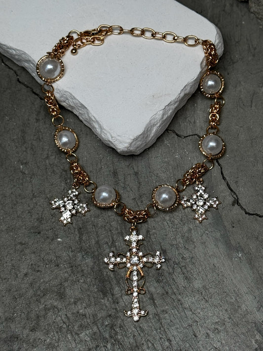 Crystal Clear Cross Choker 12" w/ Extender