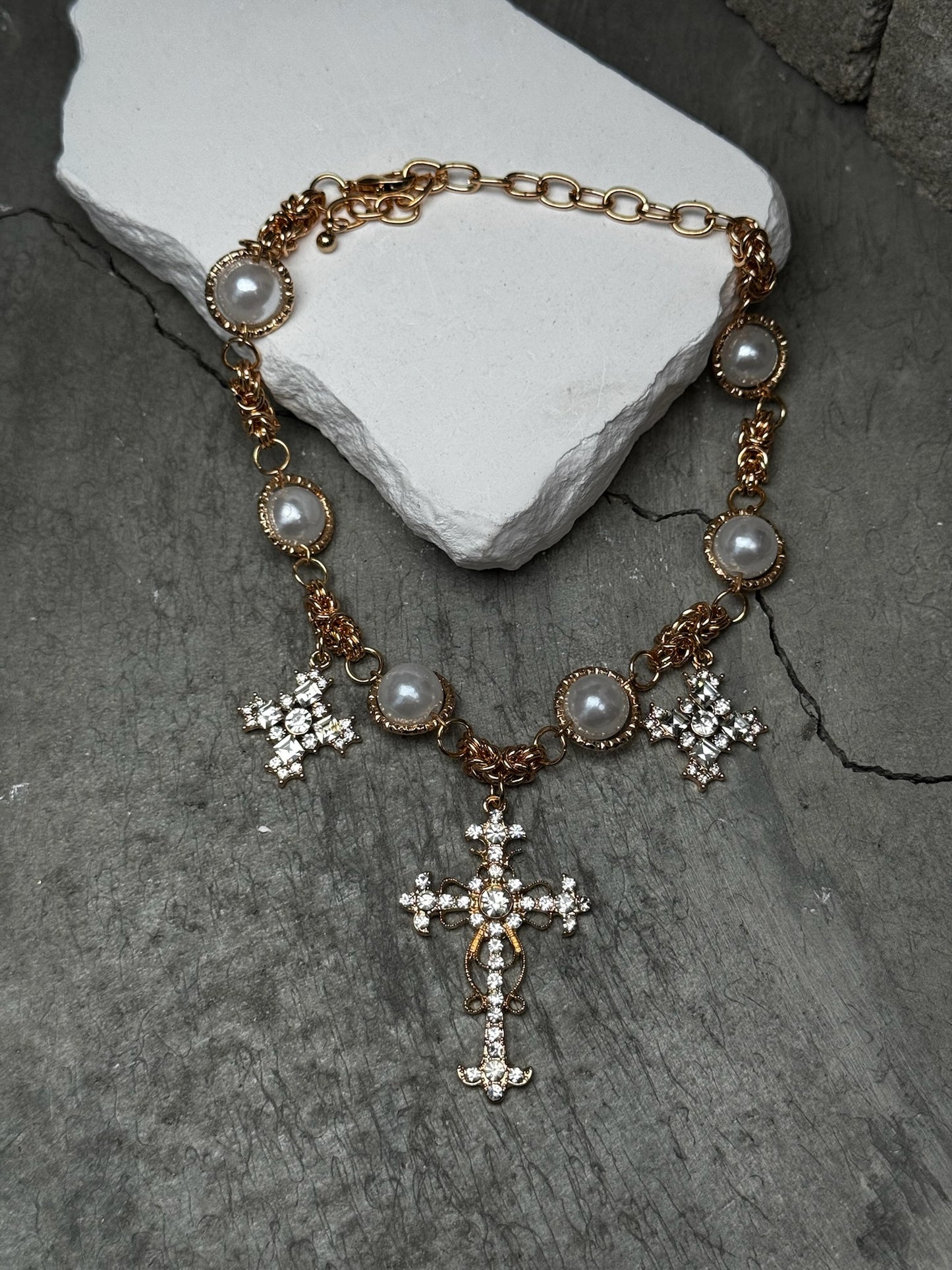 Crystal Clear Cross Choker 12" w/ Extender