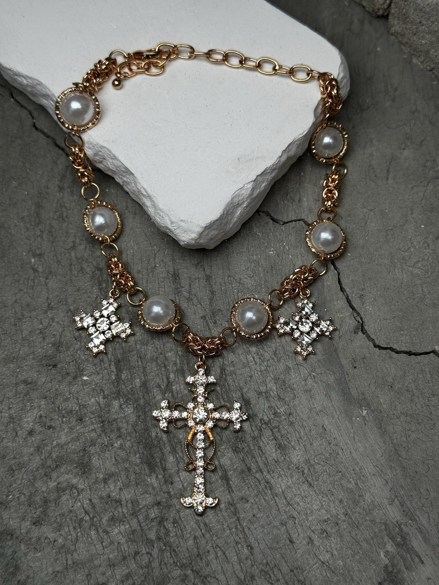 Crystal Clear Cross Choker 12" w/ Extender