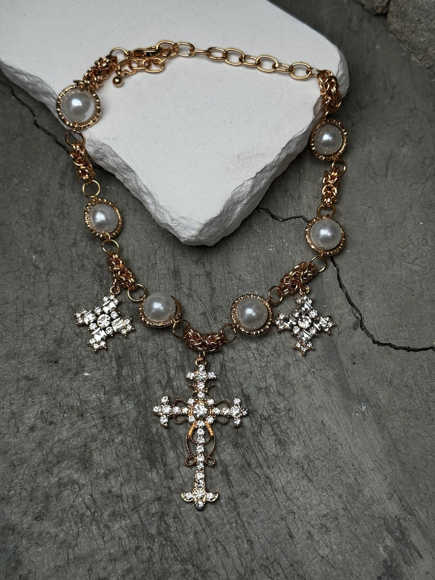 Crystal Clear Cross Choker 12" w/ Extender