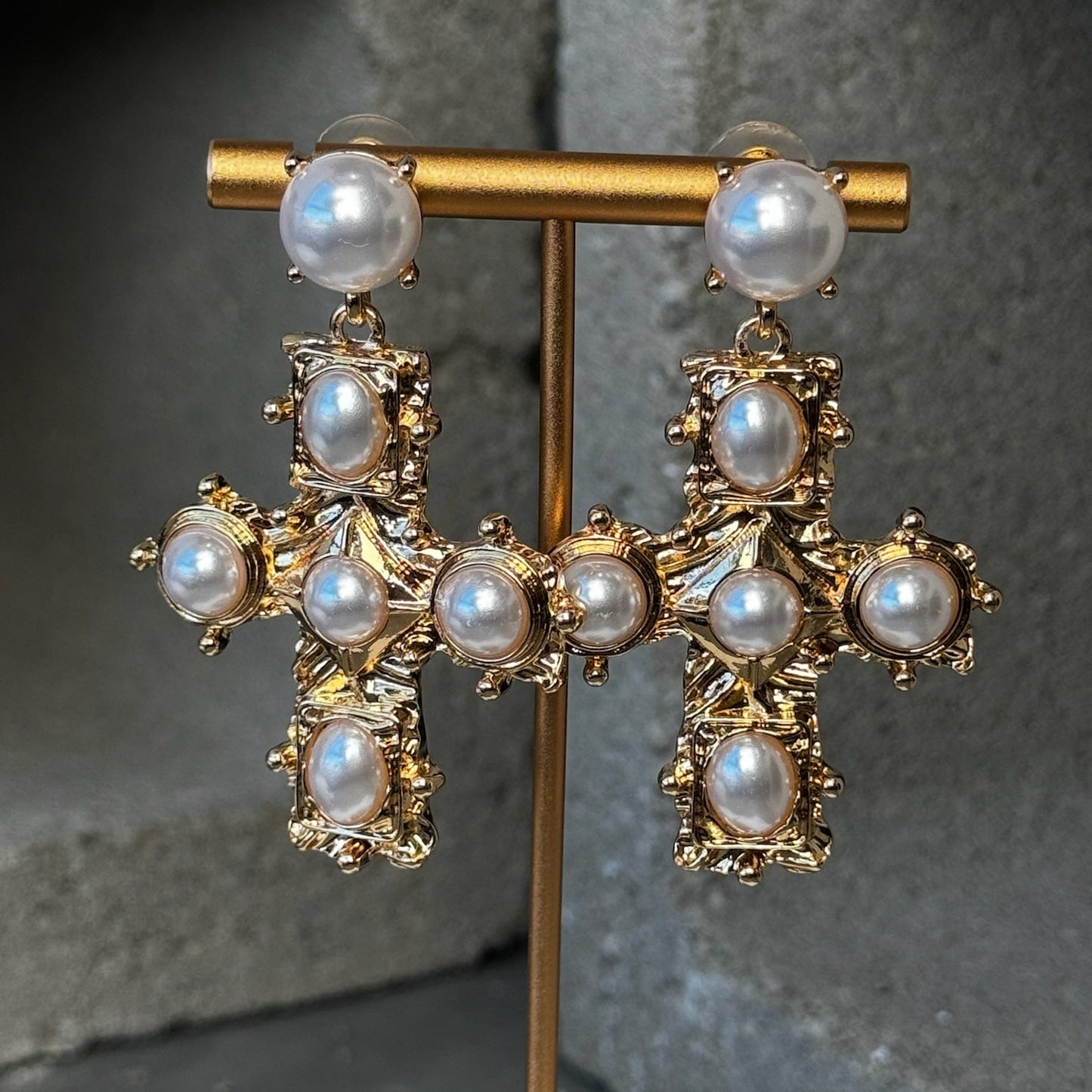 So Graceful Pearl Cross Earrings