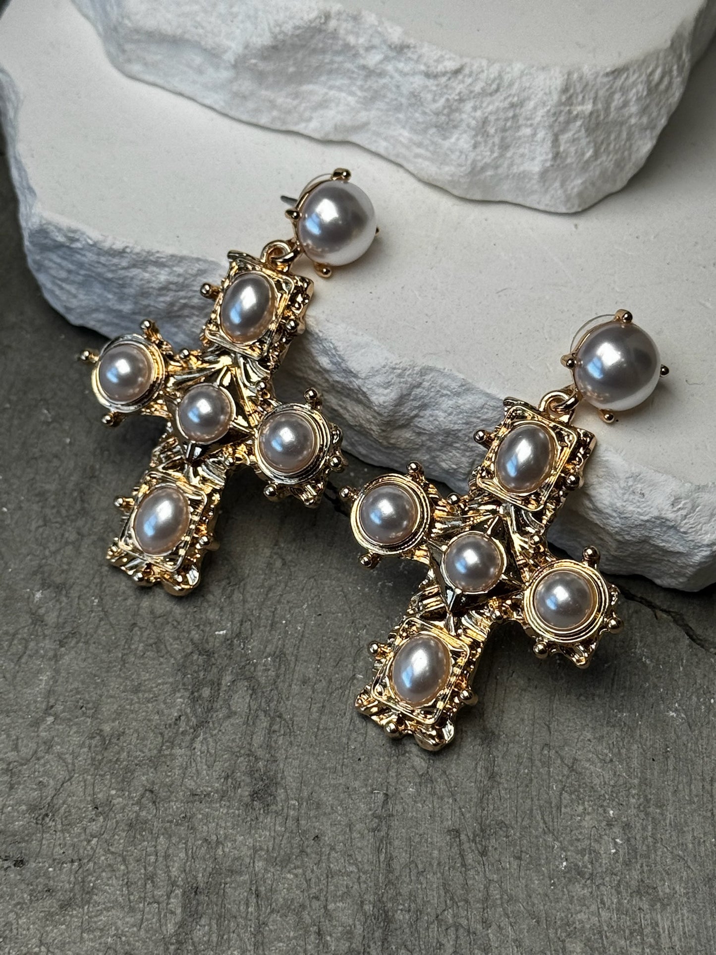 So Graceful Pearl Cross Earrings