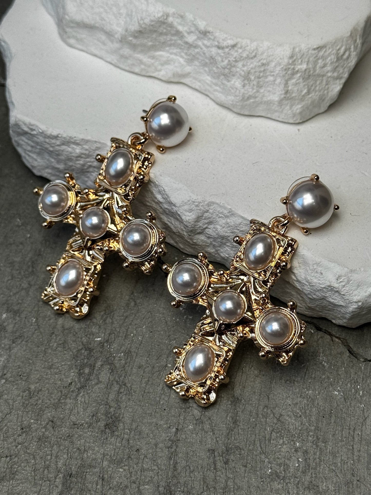 So Graceful Pearl Cross Earrings