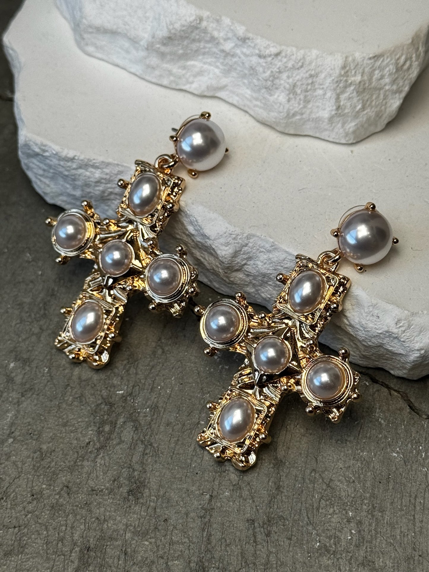 So Graceful Pearl Cross Earrings