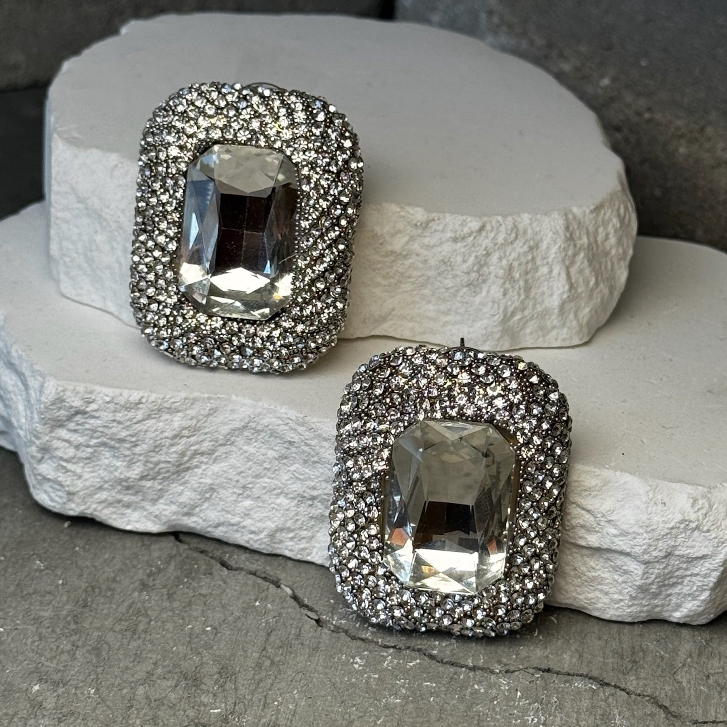 Crystal Pop Jumbo Rectangle Stud Earrings