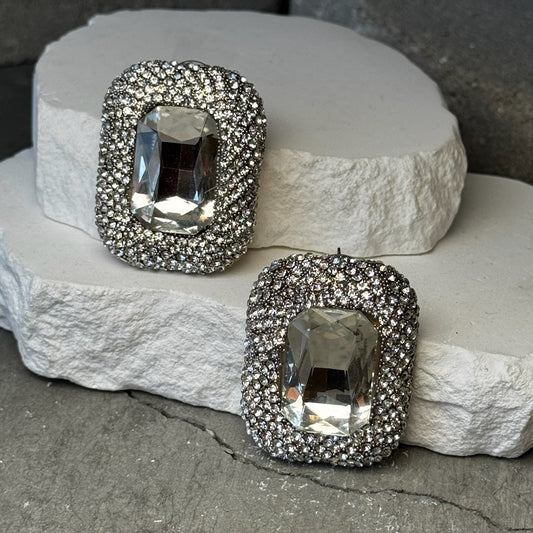Crystal Pop Jumbo Rectangle Stud Earrings
