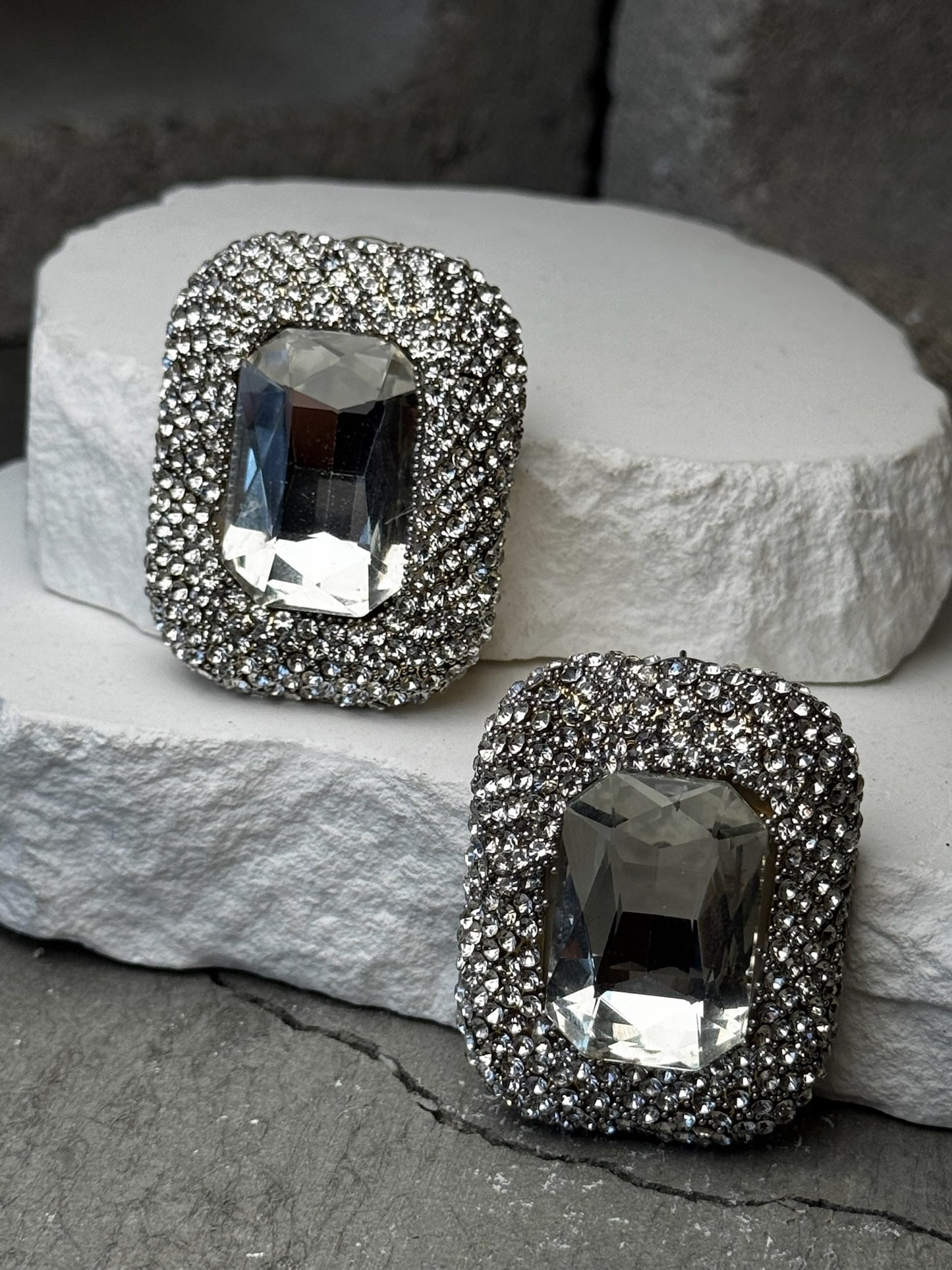 Crystal Pop Jumbo Rectangle Stud Earrings