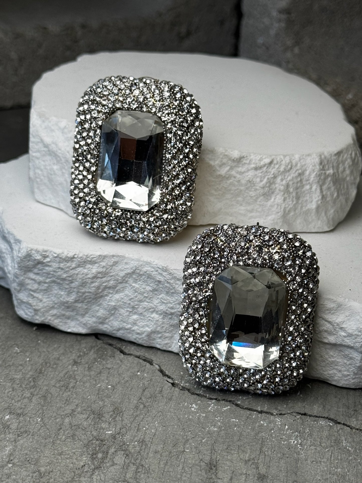 Crystal Pop Jumbo Rectangle Stud Earrings