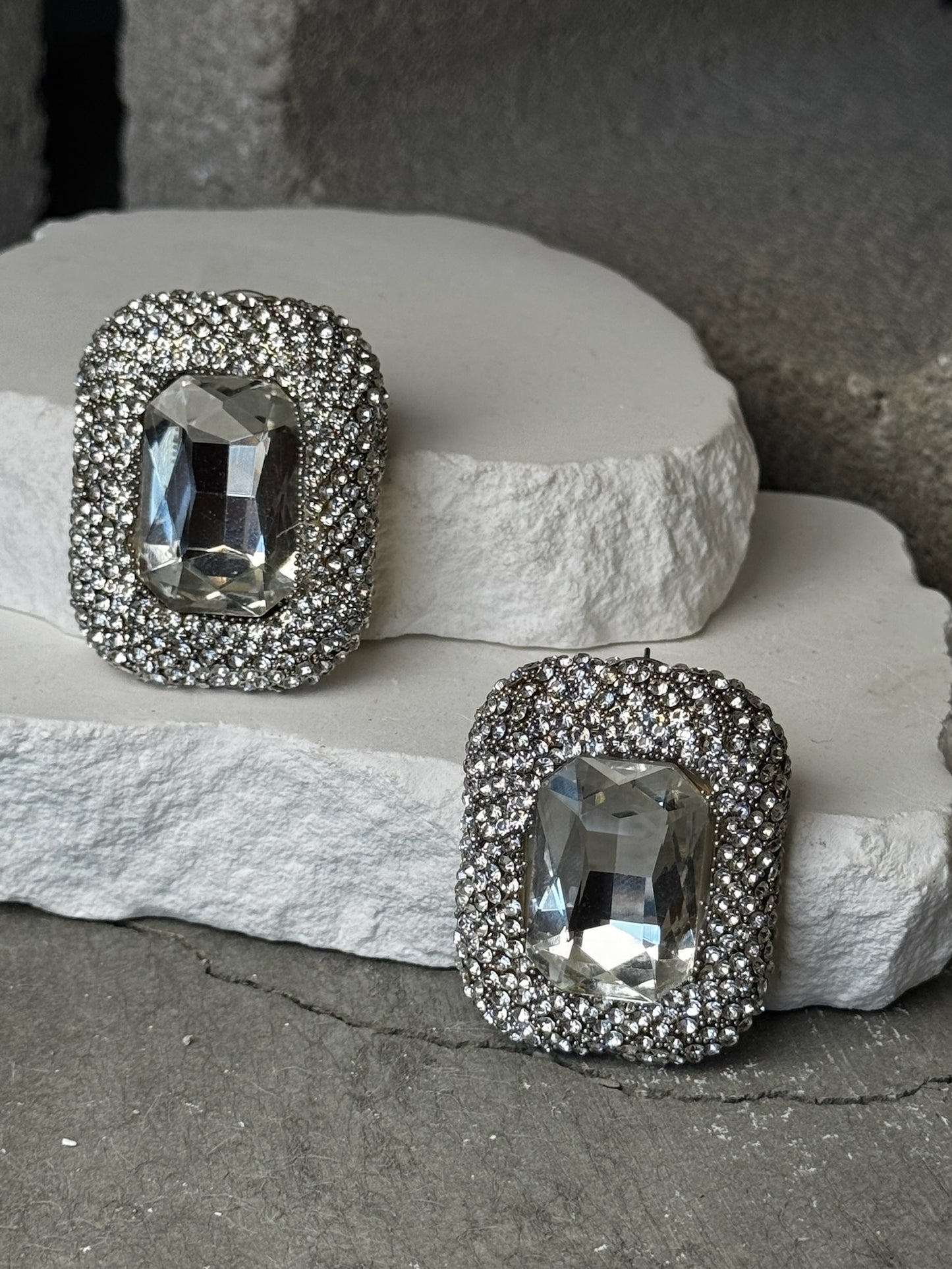 Crystal Pop Jumbo Rectangle Stud Earrings
