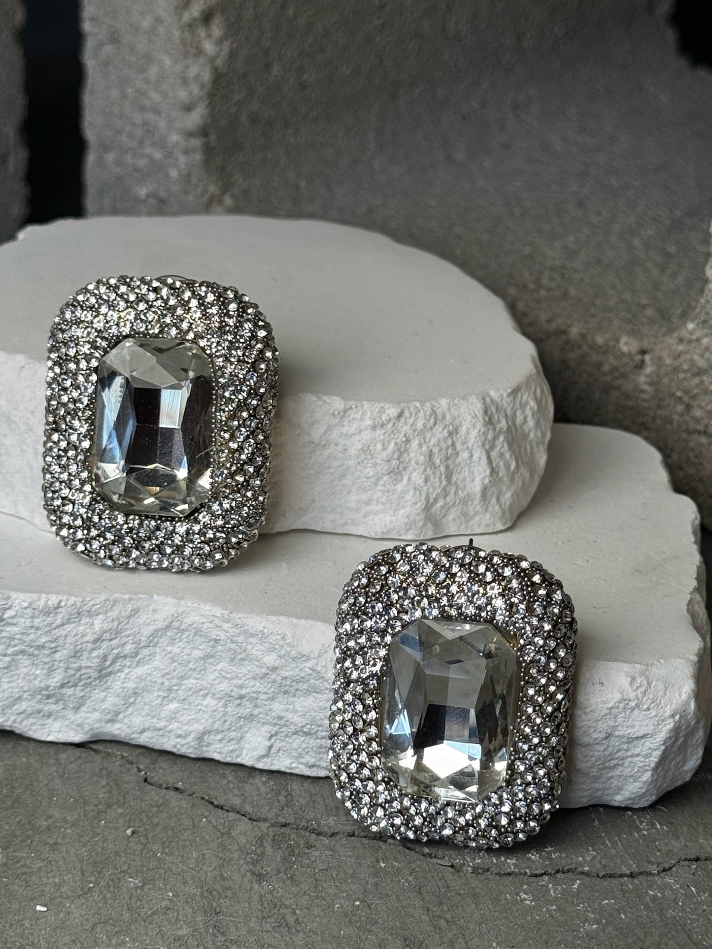 Crystal Pop Jumbo Rectangle Stud Earrings