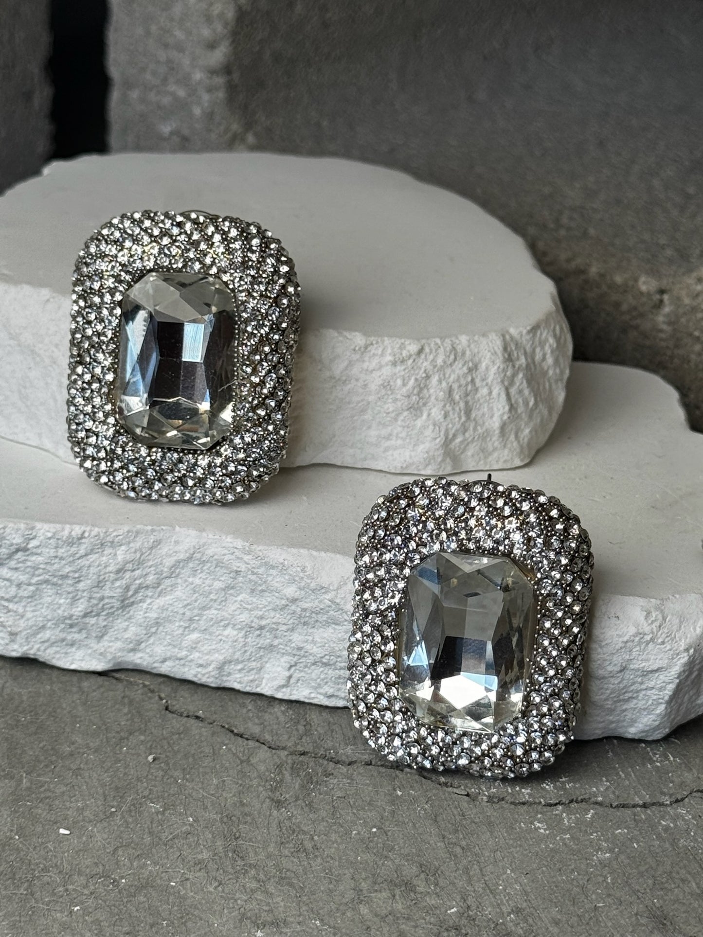 Crystal Pop Jumbo Rectangle Stud Earrings