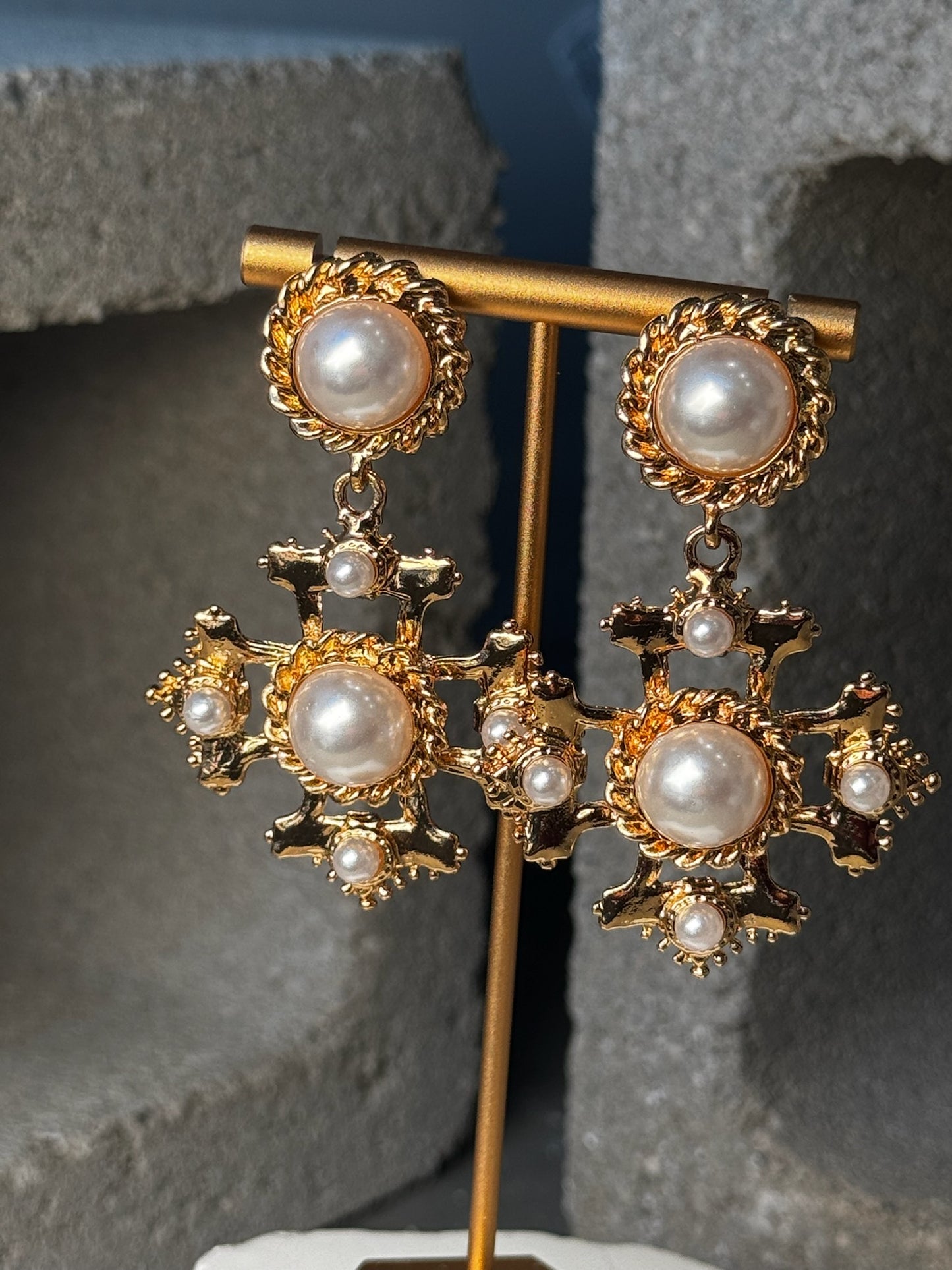 Frosted Pearl Snowflake Earrings