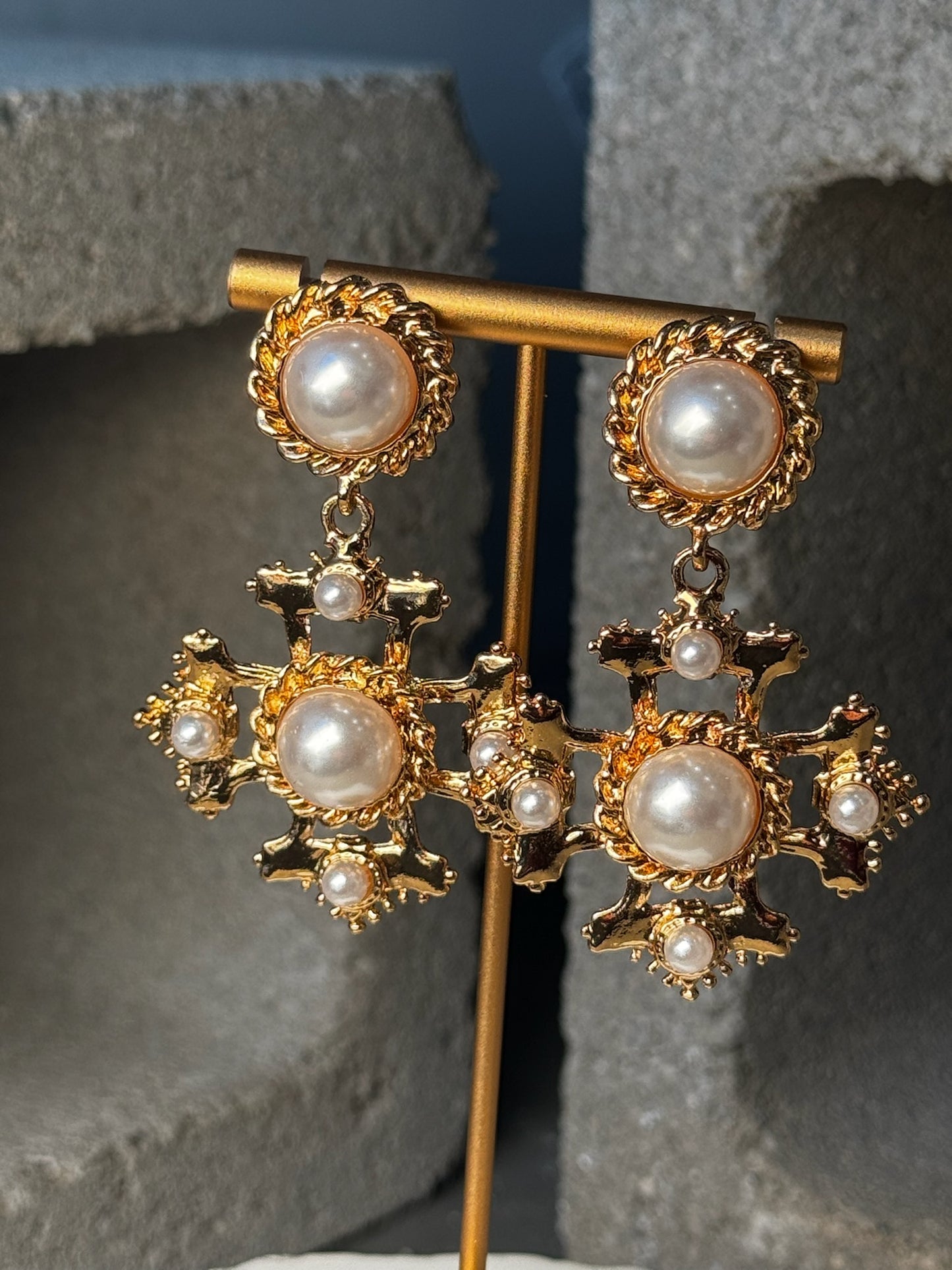 Frosted Pearl Snowflake Earrings