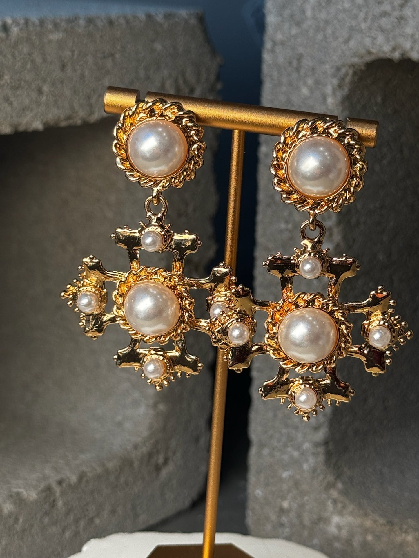 Frosted Pearl Snowflake Earrings