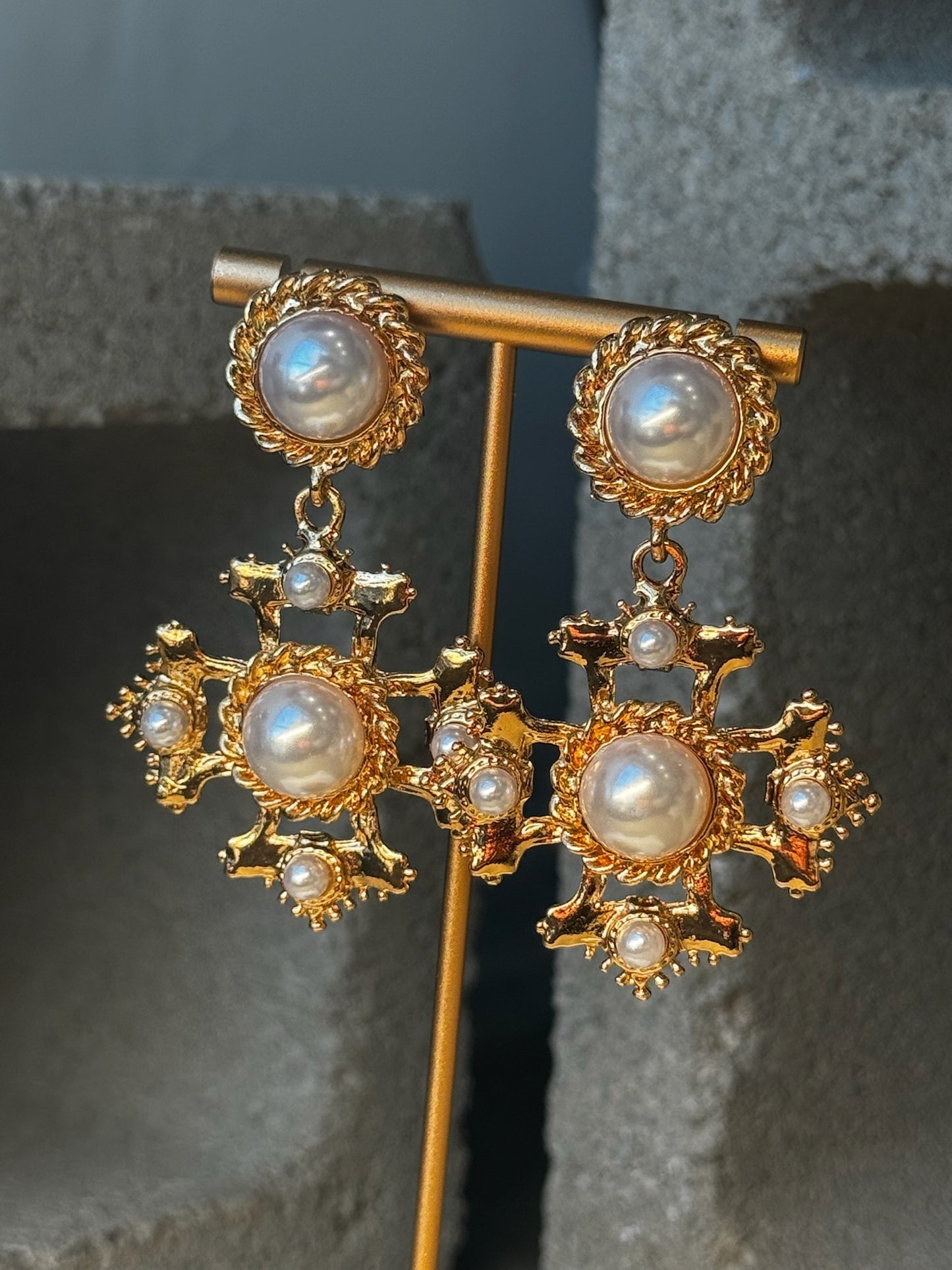 Frosted Pearl Snowflake Earrings