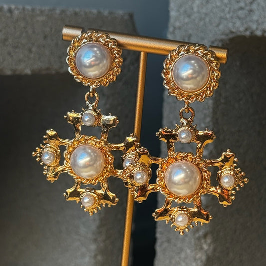 Frosted Pearl Snowflake Earrings