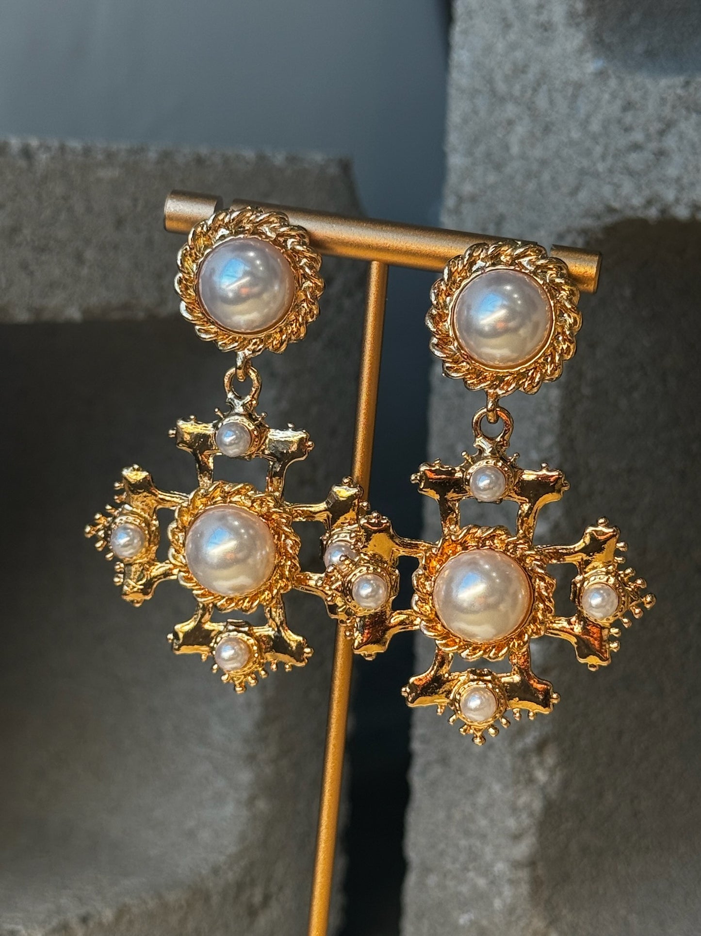 Frosted Pearl Snowflake Earrings