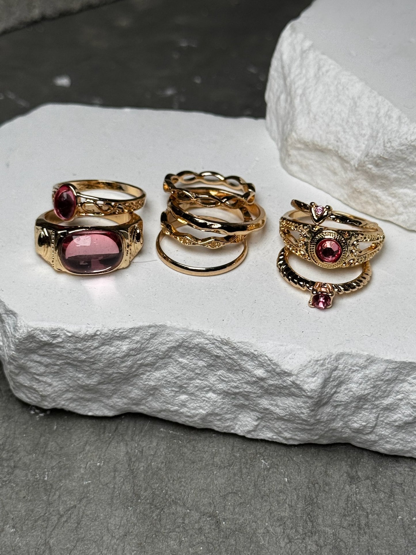 Baby Pink 9 Piece Ring Set 6 - 8