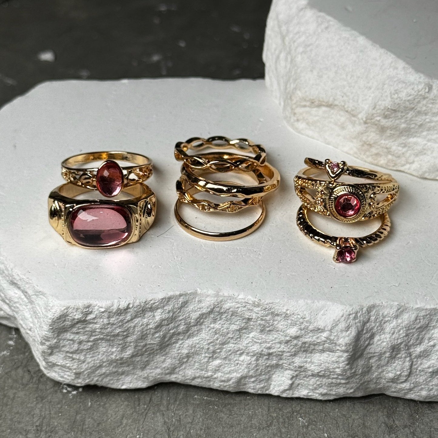 Baby Pink 9 Piece Ring Set 6 - 8