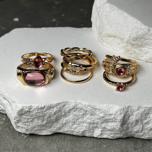 Baby Pink 9 Piece Ring Set 6 - 8