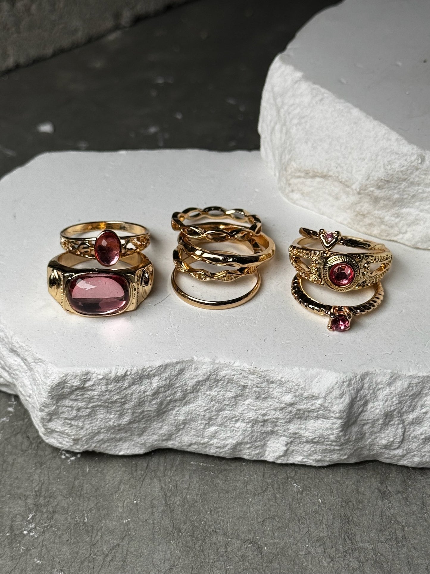 Baby Pink 9 Piece Ring Set 6 - 8