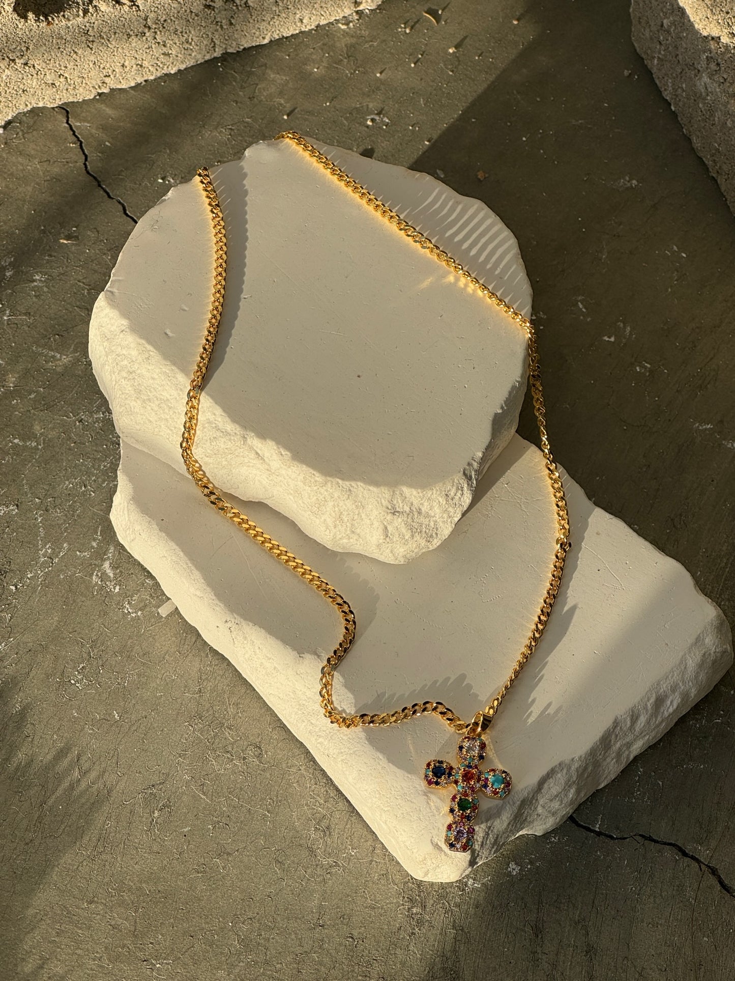 With Grace Multi Color 18k Cross Necklace 18"