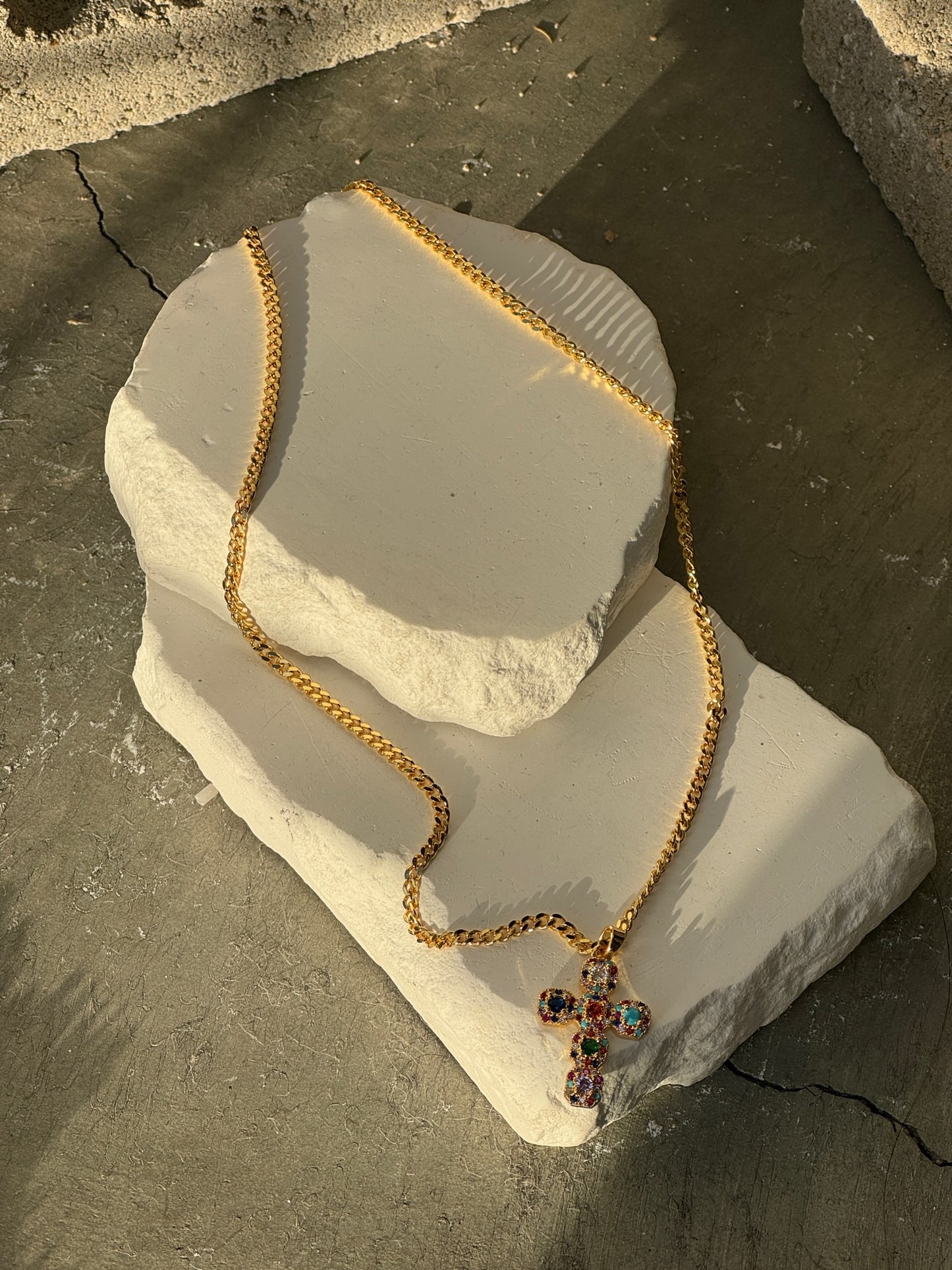 With Grace Multi Color 18k Cross Necklace 18"