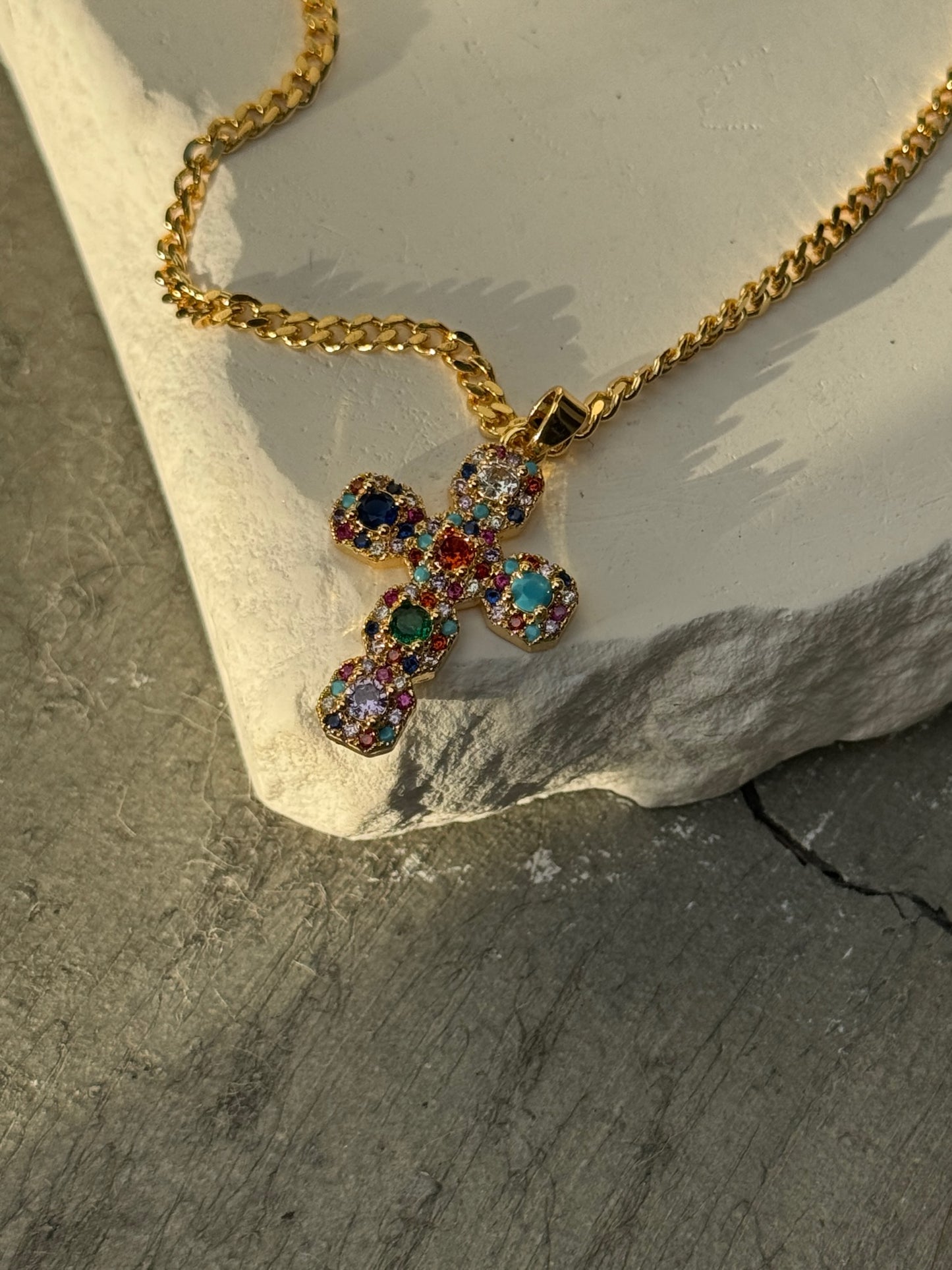 With Grace Multi Color 18k Cross Necklace 18"