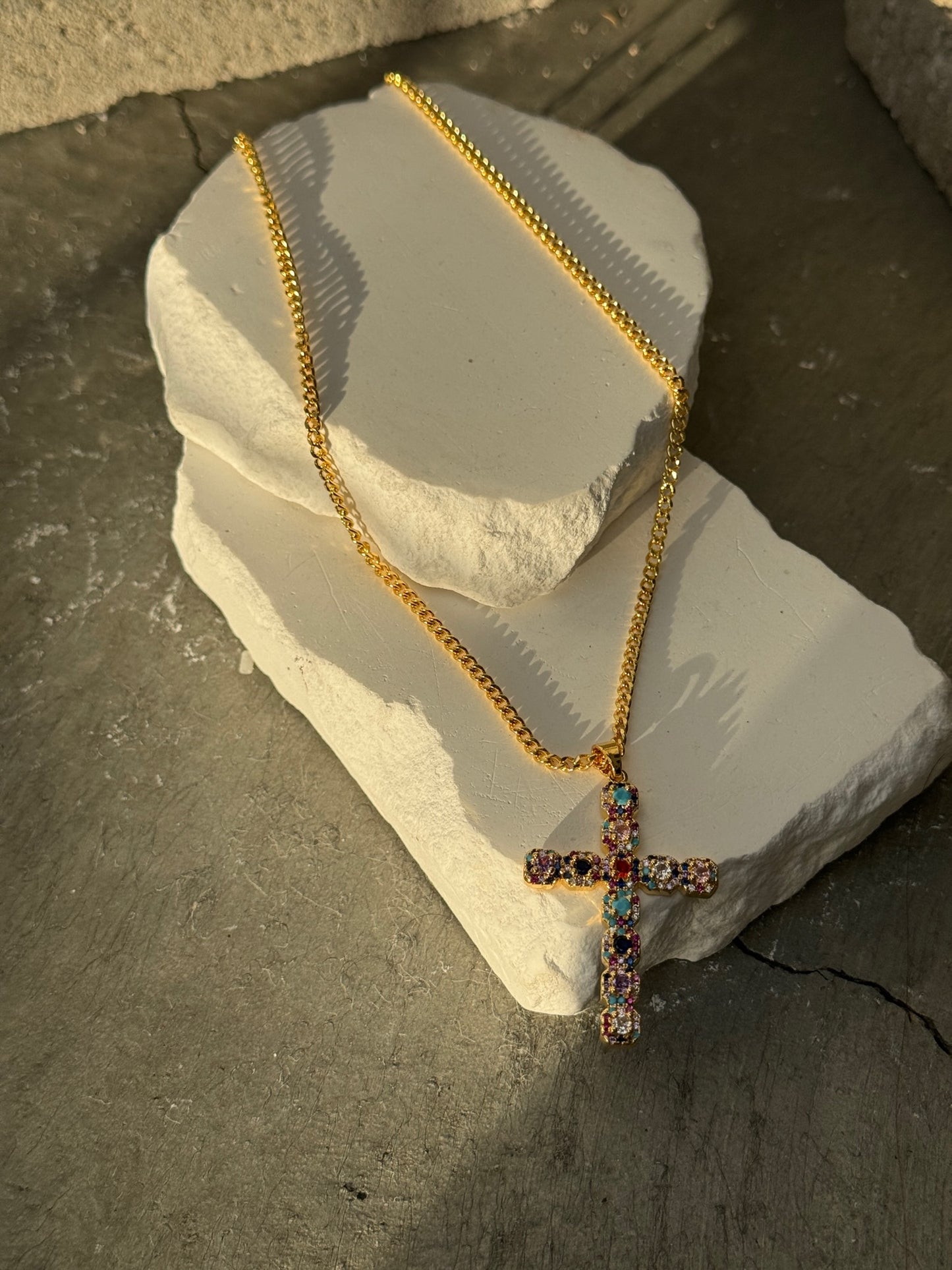 With Grace Multi Color 18k Cross Necklace 18"