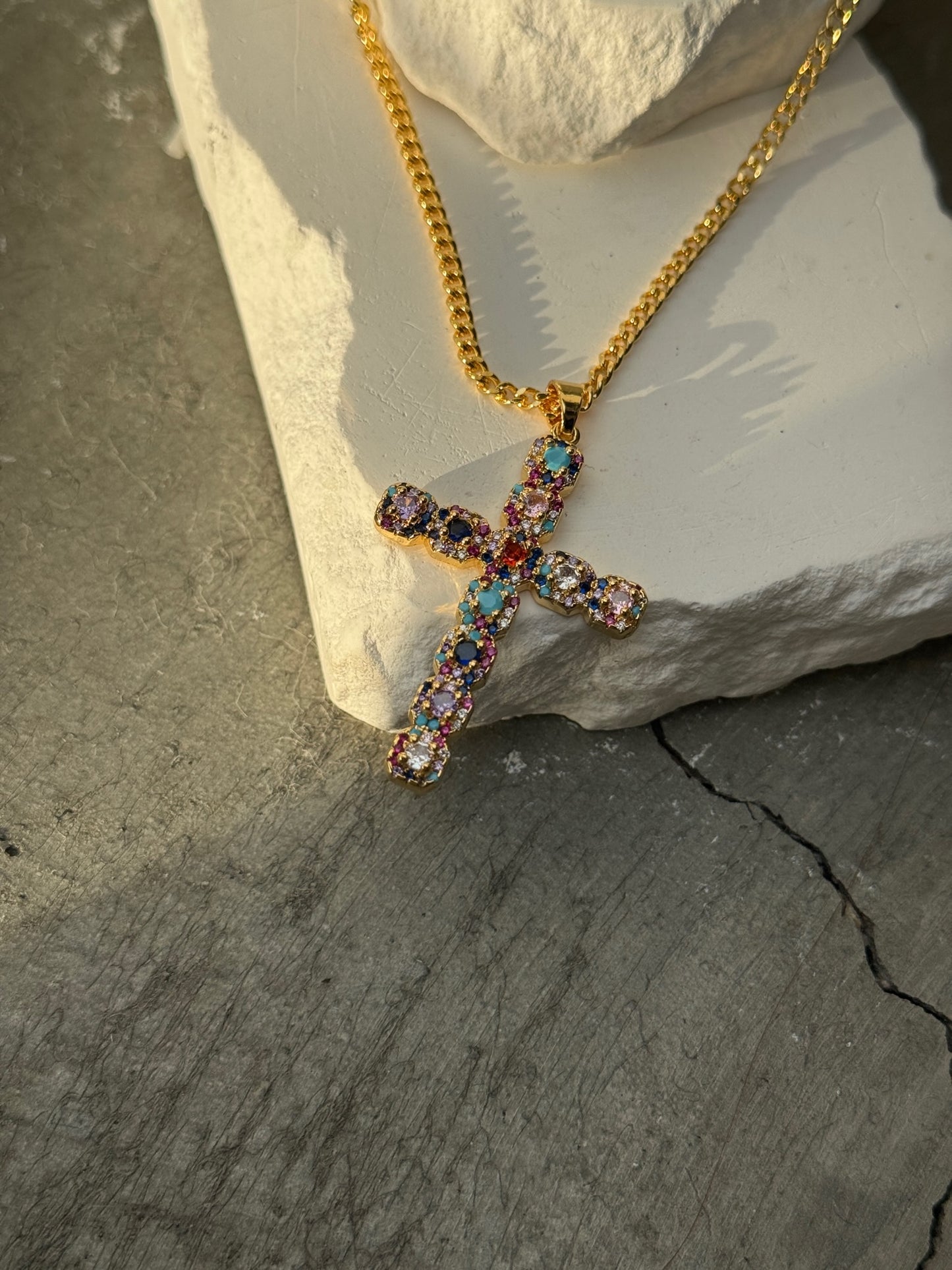 With Grace Multi Color 18k Cross Necklace 18"