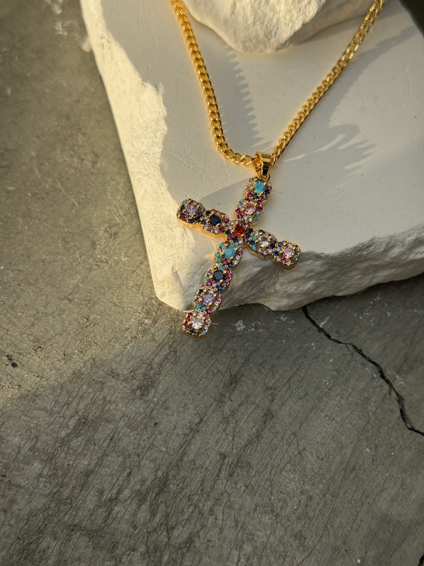 With Grace Multi Color 18k Cross Necklace 18"