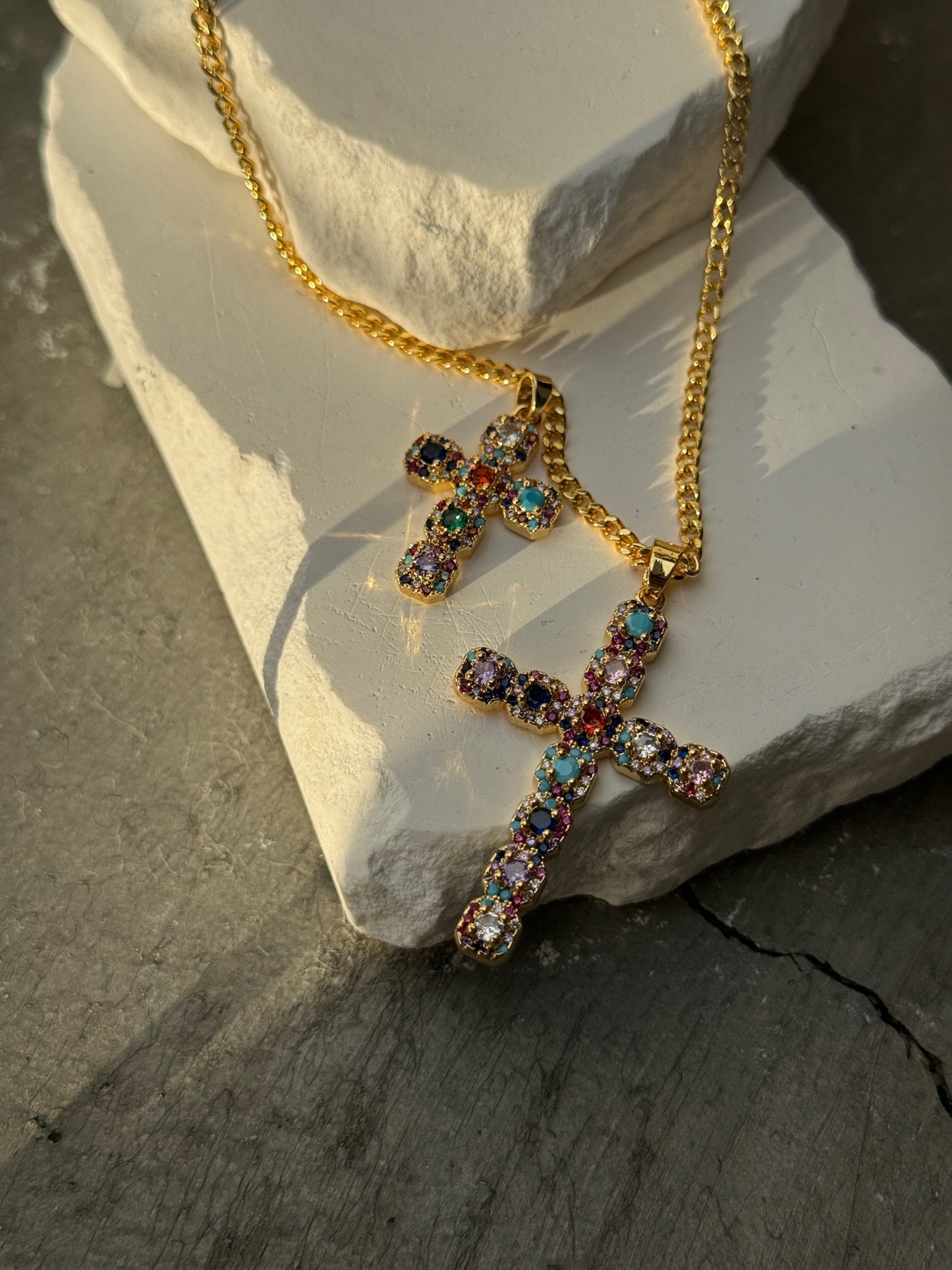 With Grace Multi Color 18k Cross Necklace 18"