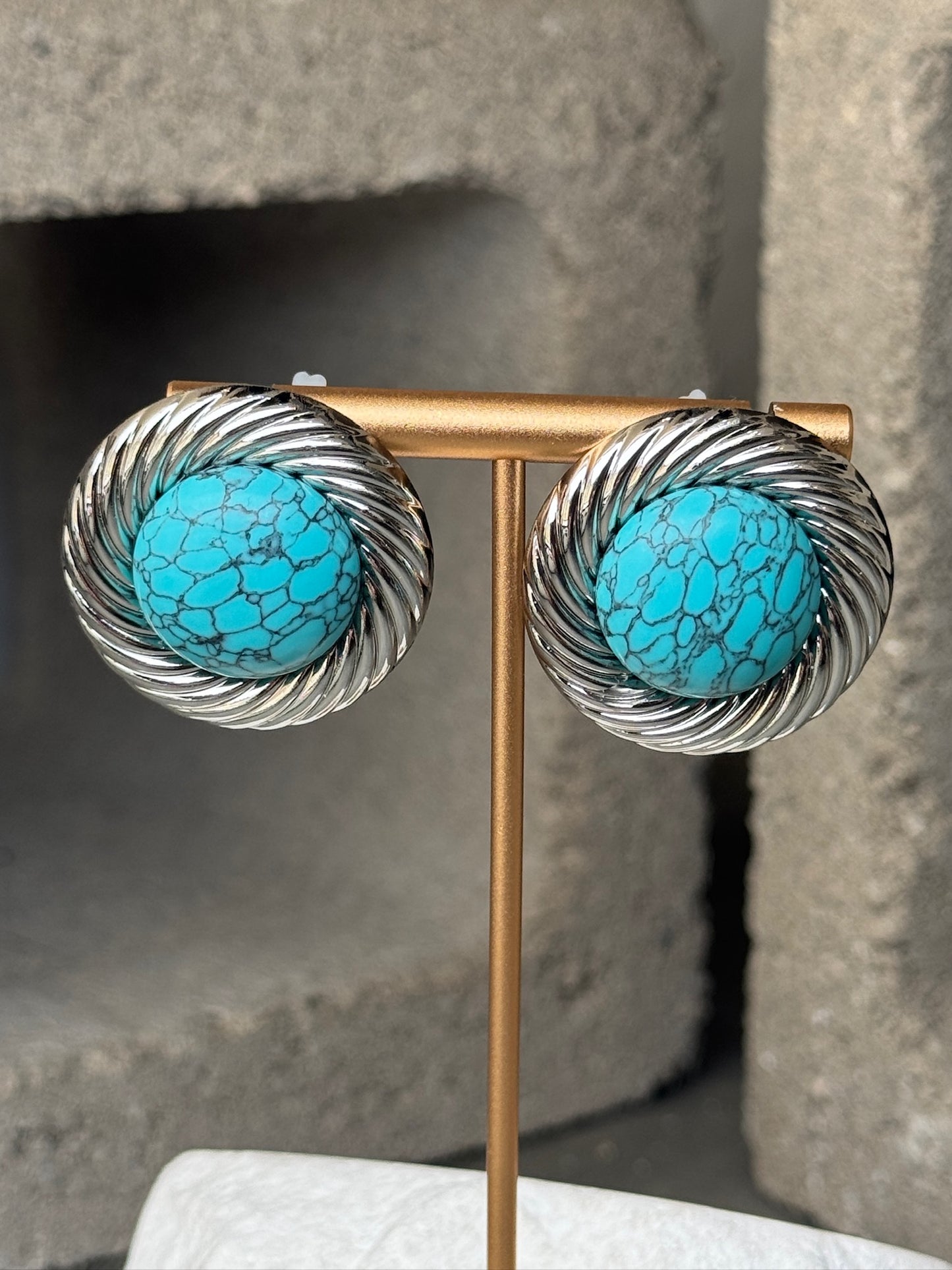 Teal Dynasty Ribbed Stud Earrings