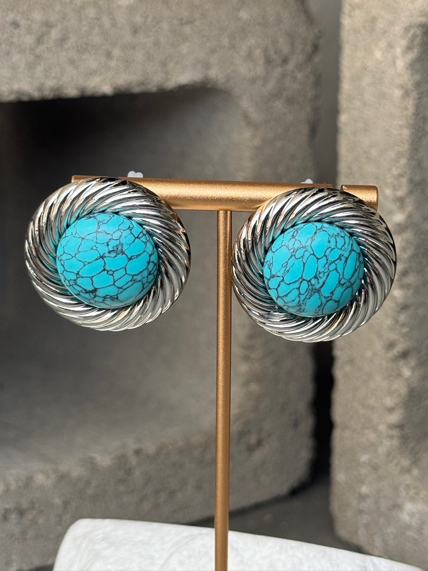 Teal Dynasty Ribbed Stud Earrings