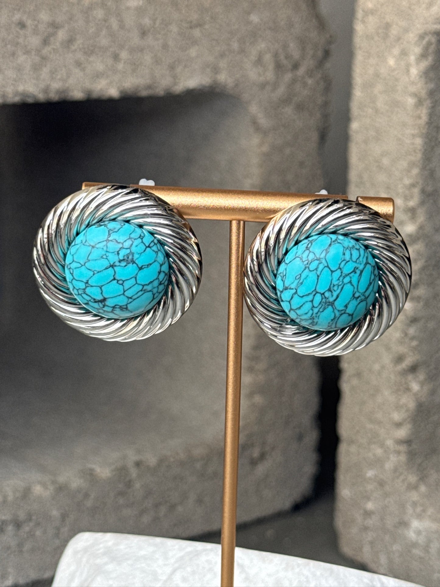 Teal Dynasty Ribbed Stud Earrings