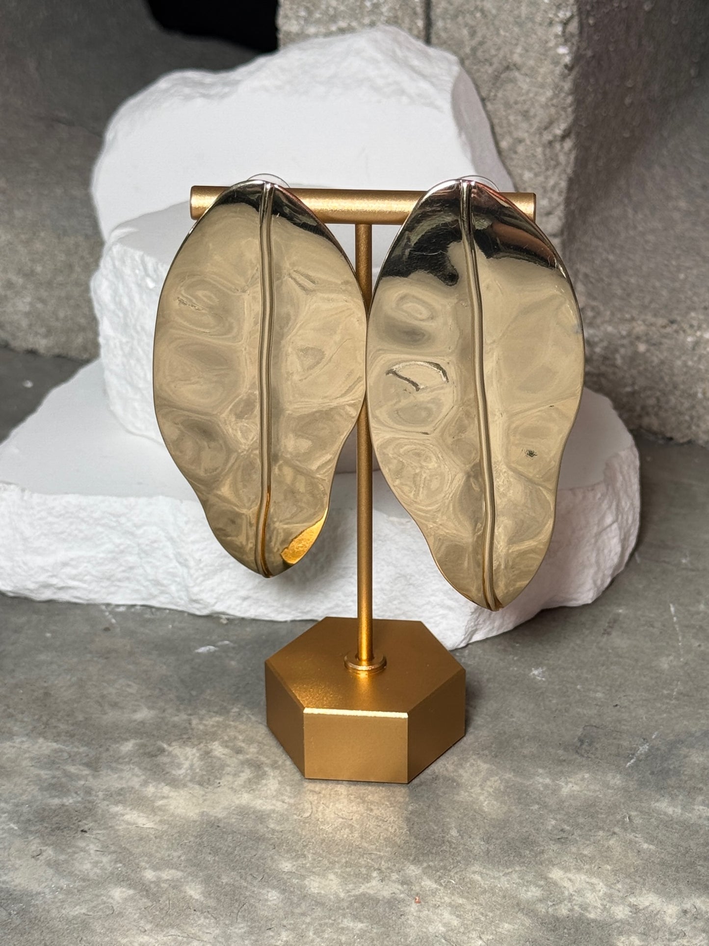 Lush Petal Studs - Oversized Gold-Tone Botanical Earrings with Sculptural Silhouette for Everyday Wear & Statement Style Radiant Gold Finish Lightweight Comfortable Bold Design